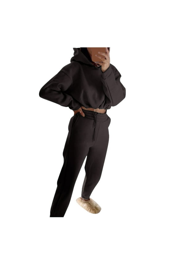 Female Petite Pants Suits for Women Women's Hooded Sweatshirt Soild Casual Sport Trouser Suit with Long Sleeves Sexy Short Sets Women 2 Piece Outfits 80S Workout Outfit for Women
