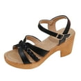 thumbnail image 1 of YUHAOTIN Female Sandals Women Beachy Ladies Fashion Summer Solid Leather Knitted Buckle Thick High Heel Sandals Black Sandals Women Heeled Womens Sandals Wide Width, 1 of 6