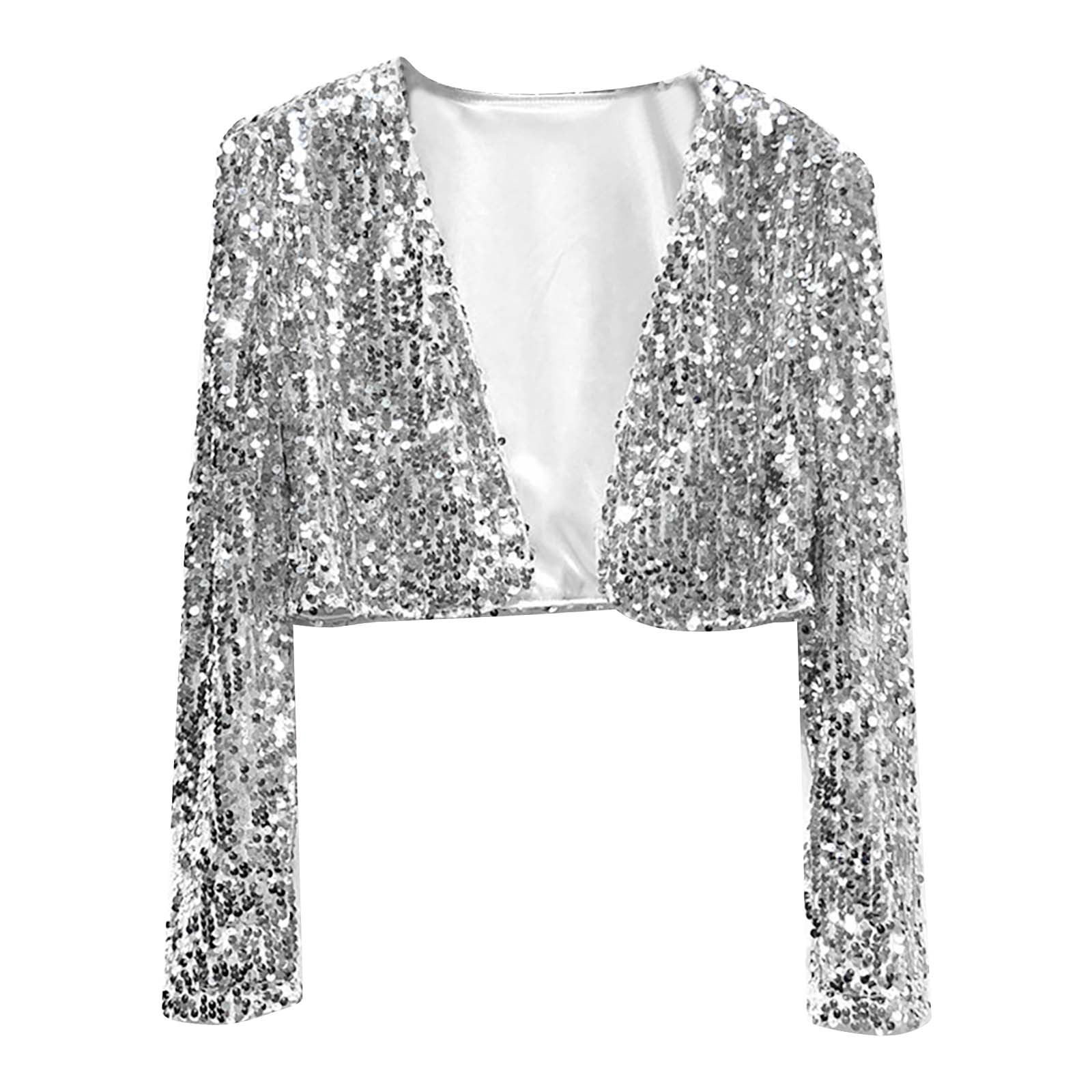 YUHAOTIN Female Sequin Blazer for Women Women's Short Sequin Party Long ...