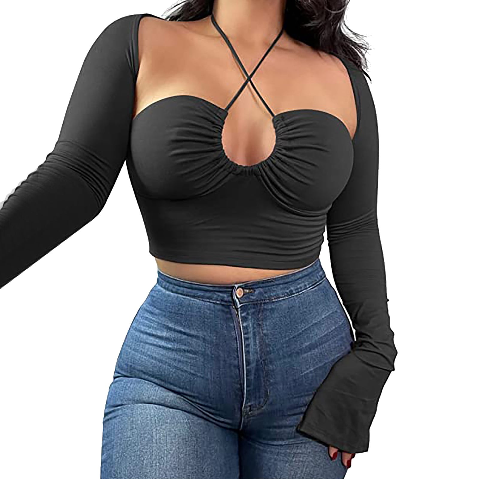 YUHAOTIN Female Sexy Tops for Women Cleavage Tummy Control 