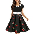 thumbnail image 1 of YUHAOTIN Female Stitching Printed V Neck Short Sleeved Waistband Vintage Dress Tutu Black Dress Casual Dresses for Women Fall 2024 Green Velvet Dress, 1 of 4