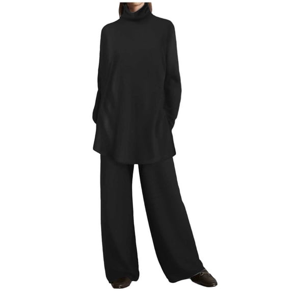 YUHAOTIN Female Women Pants Suits Petite Size for a Wedding Women Fashion Solid Casual Loose Slit Top Trousers High Collar Knitted Suit Sex Outfits for Women 80S Themed Party Outfits