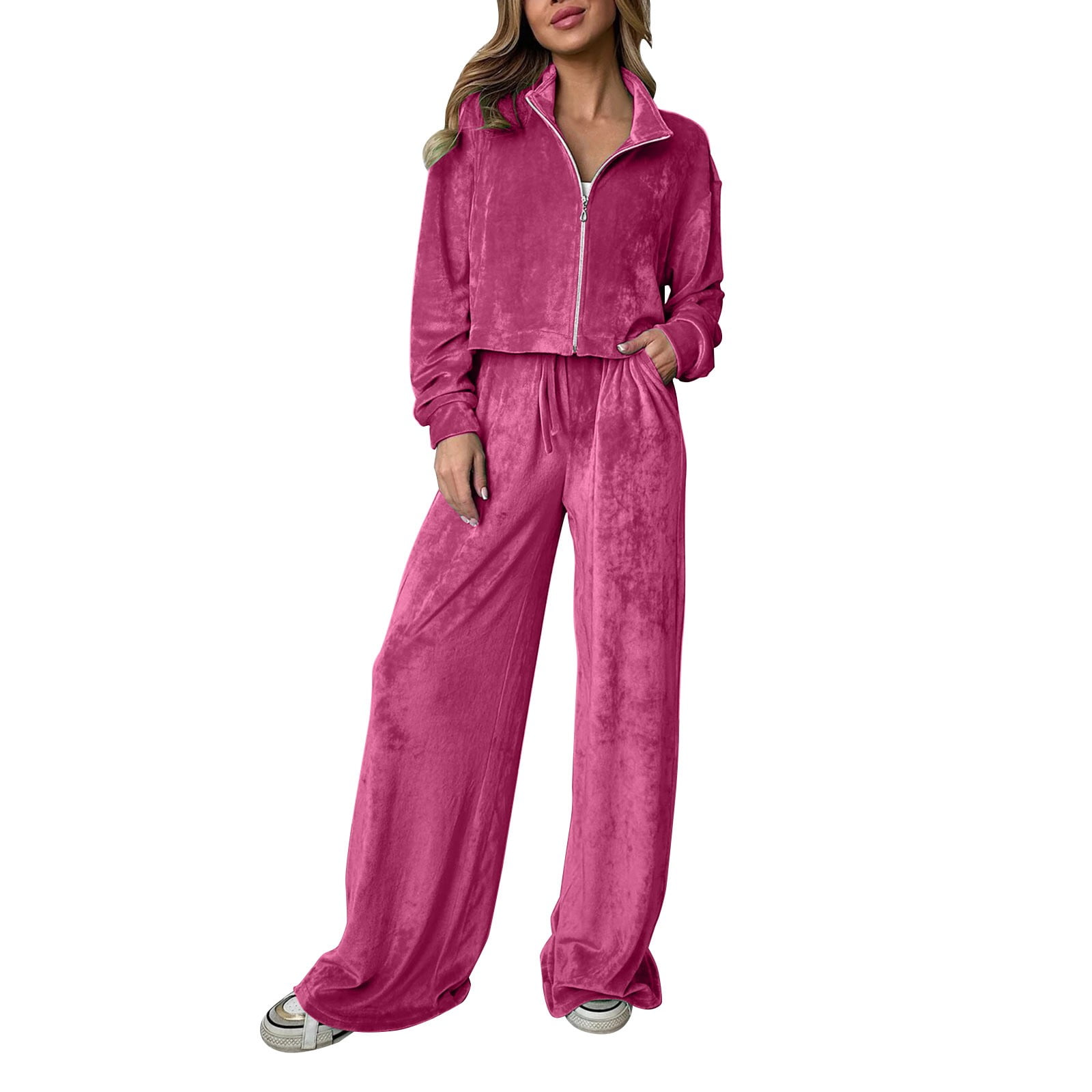Pink Ladies Velour Pant Suits YUHAOTIN Female Womens Pants