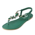 thumbnail image 1 of YUHAOTIN Female Womens Sandals Comfortable Dressy Low Heel Ladies Fashion Summer Rhinestone Elastic Band Flat Flip Flops Outer Beach Sandals Womens Beach Sandals Wedge Clear Sandals for Women, 1 of 7