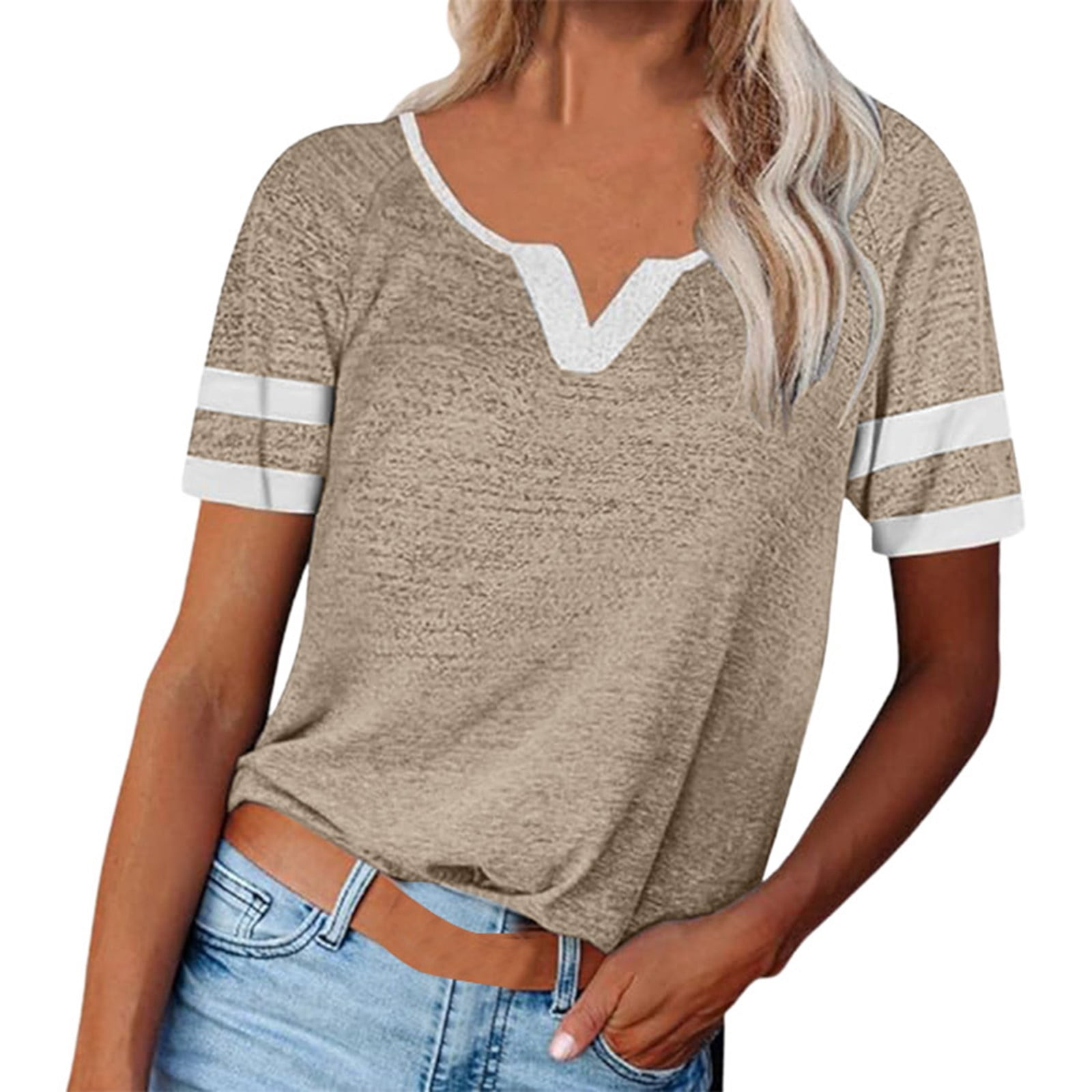 YUHAOTIN Female Wrap Top Women's Spliced V Neck Casual T Shirt Short Sleeve Loose Top Workout Tops for Women Short Sleeve Stretch Skirt and Top Set for Women