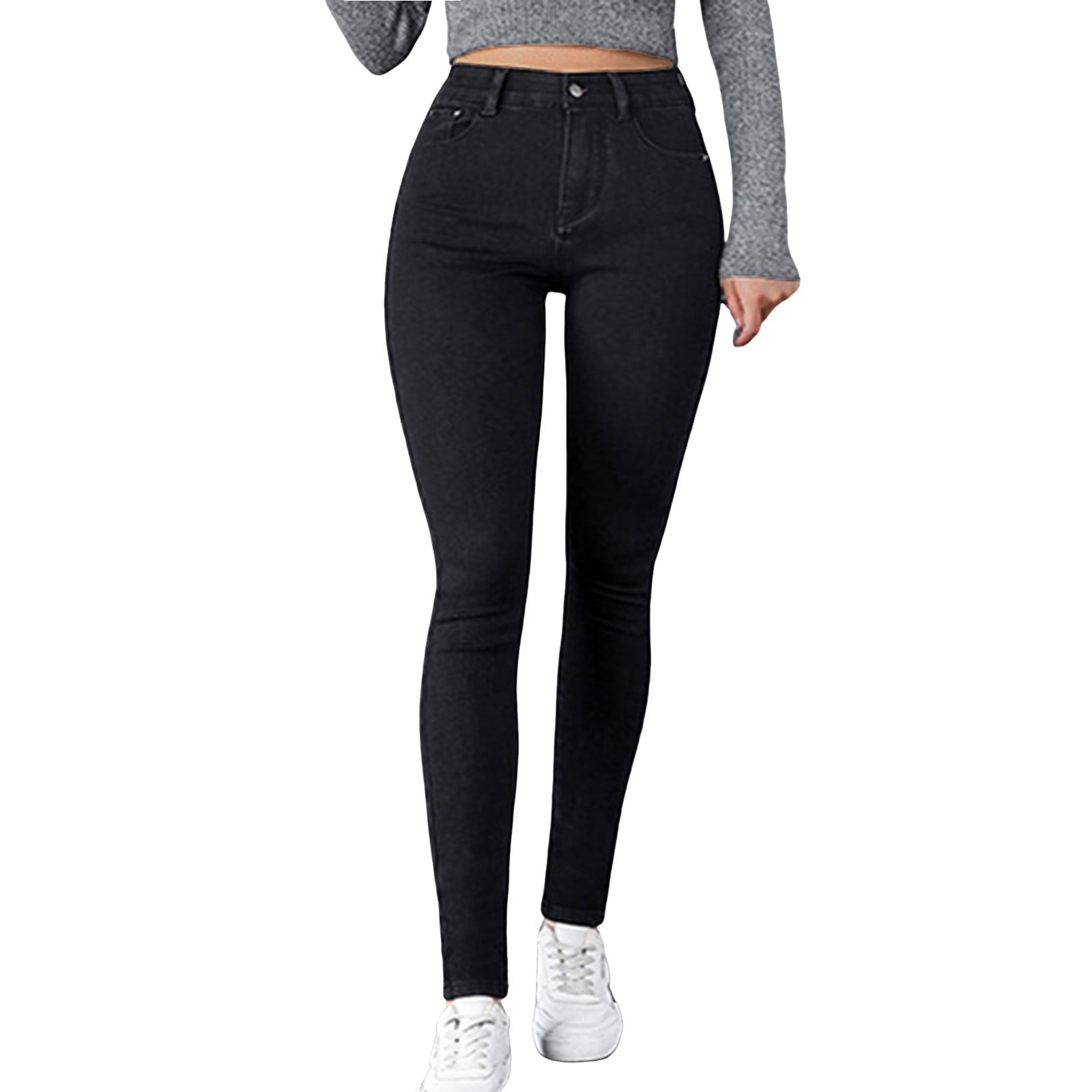 YUHAOTIN Fleece Lined Jeans Women Womens Winter High Waist Jeans Thick Skinny Pants Fleece Lined Slim Stretch Warm Jeggings Wide Leg Jeans Women Short Length Womens Stretch Jeans Bootcut Petite Walmar...