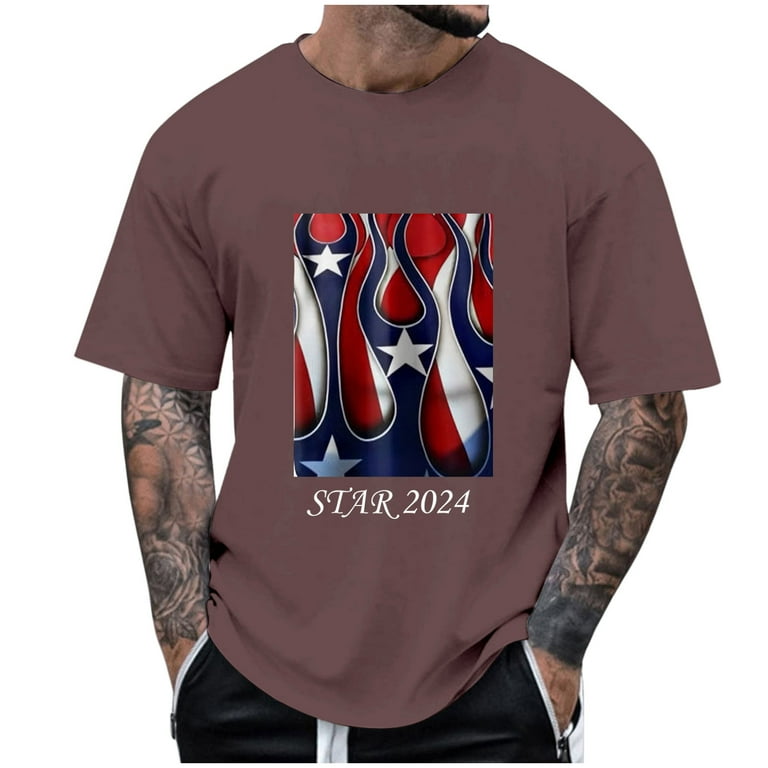 YUHAOTIN Independence Day Mens Tshirts Green Male Spring and Summer All  Print Short Sleeve Round Neck T Shirt Fashion Trend Bottoming Shirt Black T