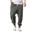 thumbnail image 1 of YUHAOTIN Jogger Pants Men Stretch Men Cotton Linen Solid Elastic Waist Casual Trousers Drawstring Mid Waist Pants with Pockets, 1 of 4