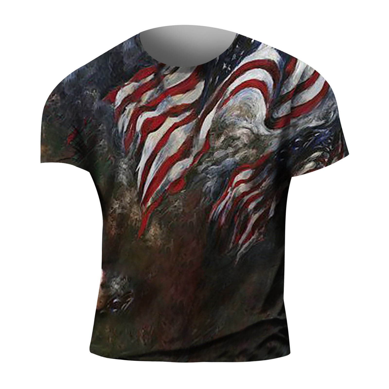 Yuhaotin July 4th Non See Through White Tshirt Mens Shirts Casual Short Sleeve Summer 3d Digital 1204