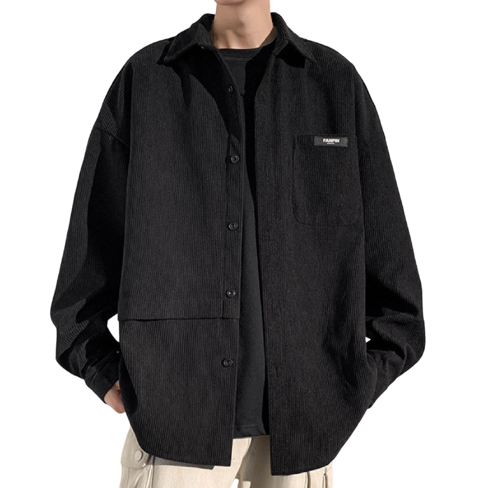 YUHAOTIN Linen Shirts for Men Long Sleeve Slim Loose Corduroy Long