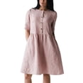 thumbnail image 1 of YUHAOTIN Long Sleeve Dresses Women Summer Dress Round Neck Loose Elegant Cotton Linen Casual Retro Middle Sleeve Slit Boho Beach Sundress Short Formal Dresses Black Party Dress, 1 of 5