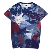 YUHAOTIN Male 4Th Of July Untuckit Shirts for Men North American Independence Day 3D Print Short Sleeve Loose Crew Neck T Shirt T-Shirts for Men Fashion Mens T-Shirts Cotton Graphic Tees