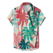 YUHAOTIN Male Short Sleeve Shirts for Men Male Summer Hawaii Tree Print Shirt Blouse Short Sleeve Turn Down Collar Shirt Hawaii Shirts for Men Short Sleeve Mens Hawaii Shirt