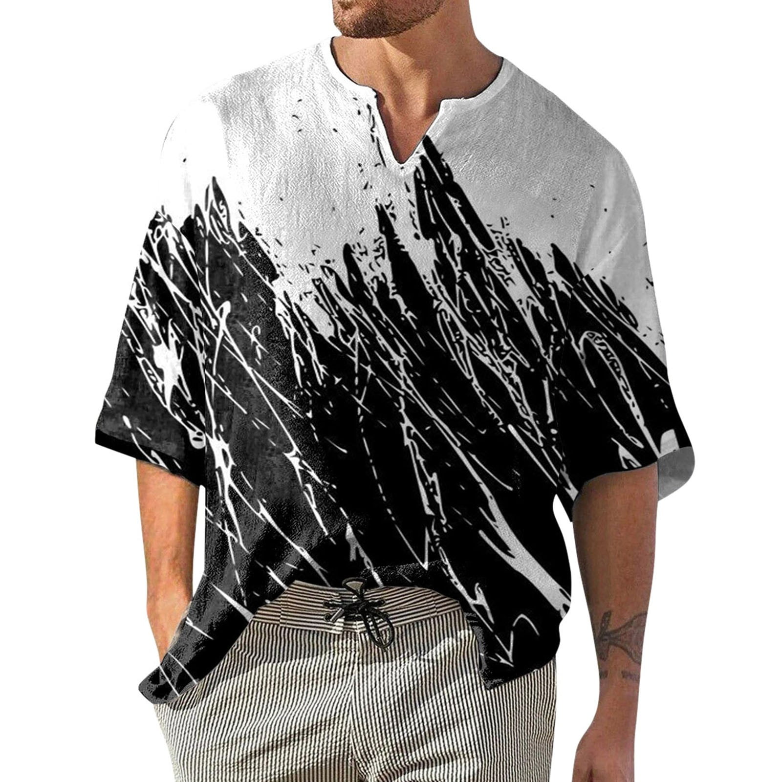YUHAOTIN Men Black T Shirt Mens Summer Fashion Casual Fasten 3D Digital  Printing T Shirt Short Sleeve Top Easter T Shirt Men Large Tall T Shirts  for