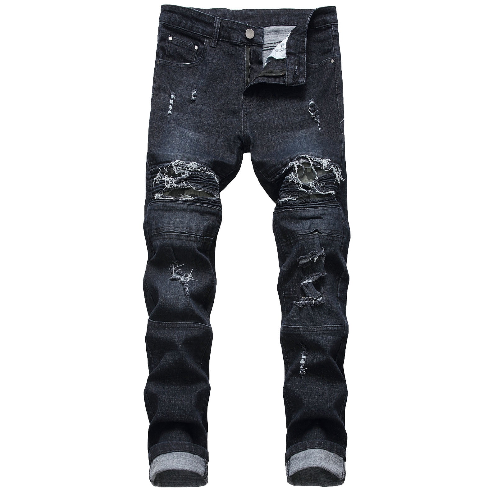 YUHAOTIN Men Jeans Relaxed Fit Stretch Mens Fashion Ripped Small Feet