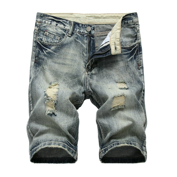 YUHAOTIN Mens Jeans Slim Fit Designer Men's Ripped Jean Short Distressed Straight Fit Denim Shorts