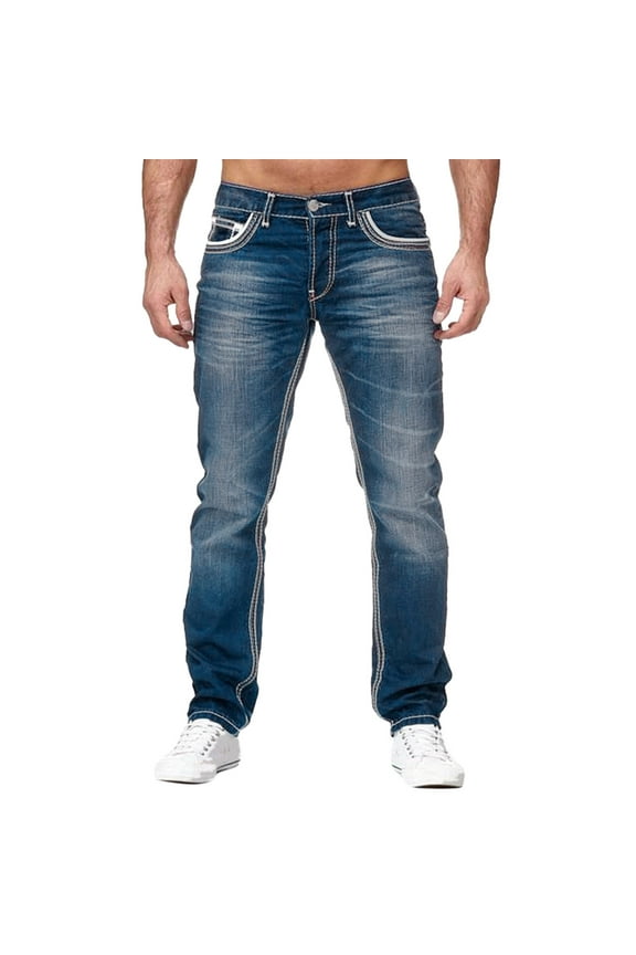 Mens Jeans Slim Fit Straight Leg Mens Spring Summer Casual Bodybuilding Pocket Denim Sports Full Length Pants Baggy Jeans for Teens High Waist Men Jeans Straight Stretch