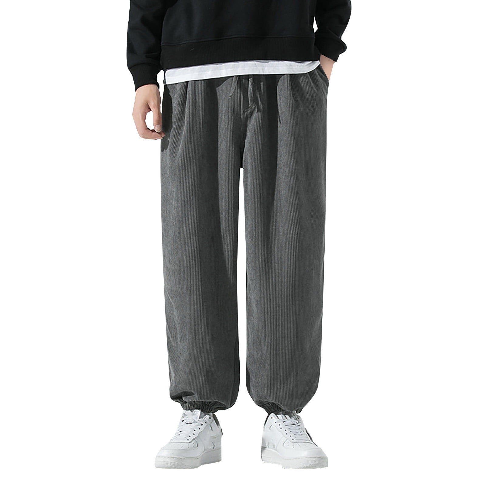 YUHAOTIN Mens Joggers Mens Jogger Pants with Belt Loops Men Corduroy Pants Elastic Waist