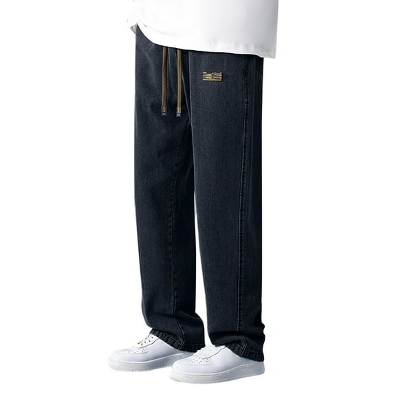 YUHAOTIN Mens Joggers Pants Loose Fit Male Men's Jeans Comfort Stretch Denim Straight Leg Relaxed Elastic Waist Multi Pocket Solid Color Jeans Sweatpants for Men Big and Tall Open Button Scrub Joggers