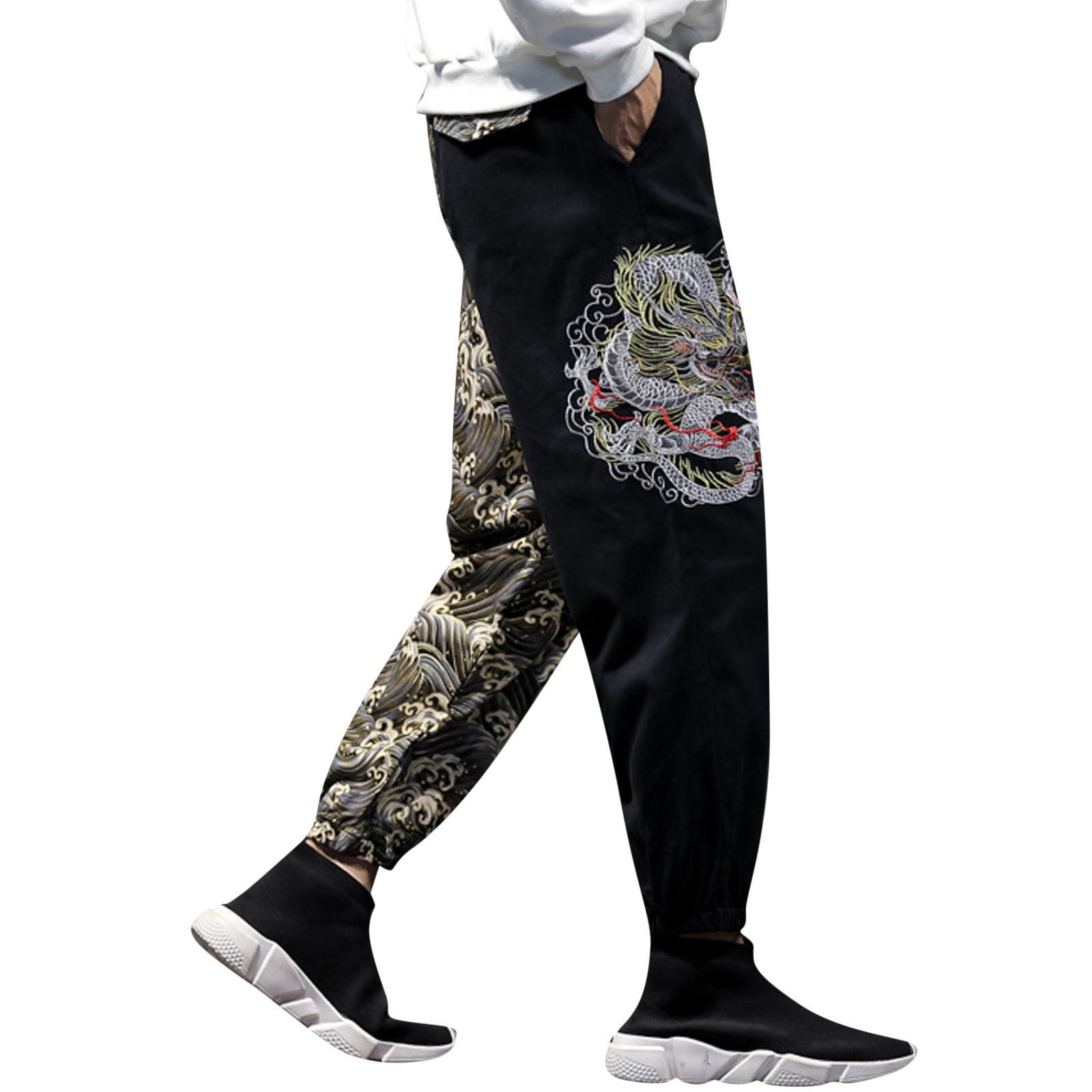YUHAOTIN Mens Joggers Pants Wide Leg Loose Japanese Retro Trend Plus ...