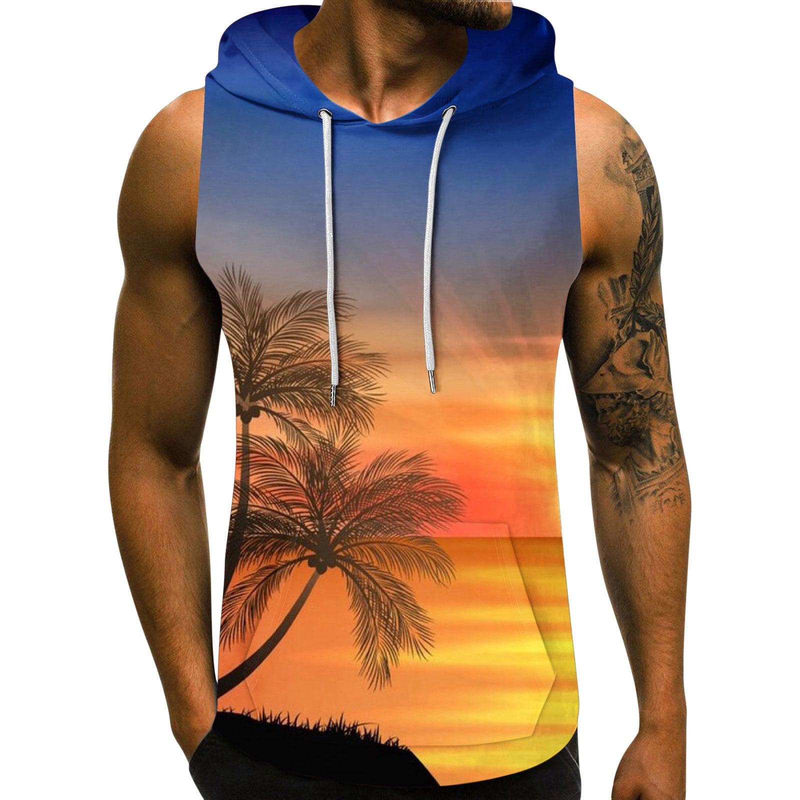YUHAOTIN Mens Workout Tank Tops with Hood Sleeveless Gym TShirt