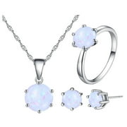 YUHAOTIN Opal Jewelry Sets for Woman Pendant Necklaces Choker Drop Earrings Ring Bohemia Wedding Jewelry Gifts Dropshopping Silver Bracelets 8 Inch Bangle Bracelets for Women Summer Bracelets Stack