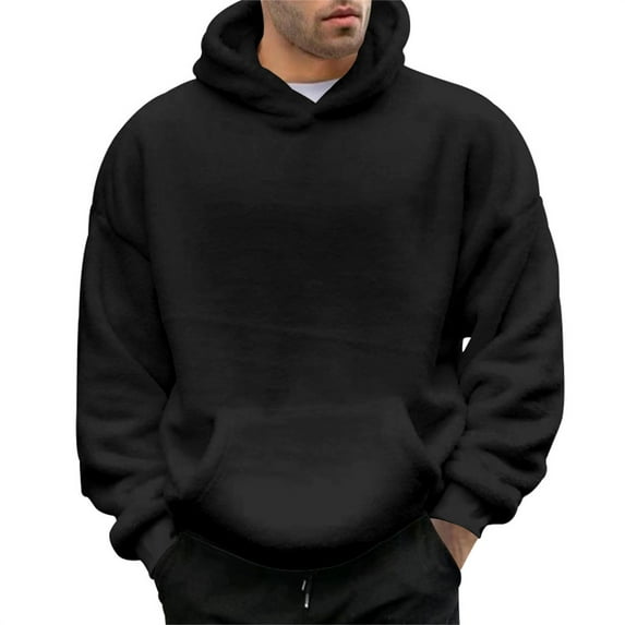 YUHAOTIN Oversized Hoodies for Men Solid Color Gym Hoodies with Designs Heavyweight Autumn Plush Hoodie Fuzzy Long Sleeve Pockets Hooded Sweatshirt