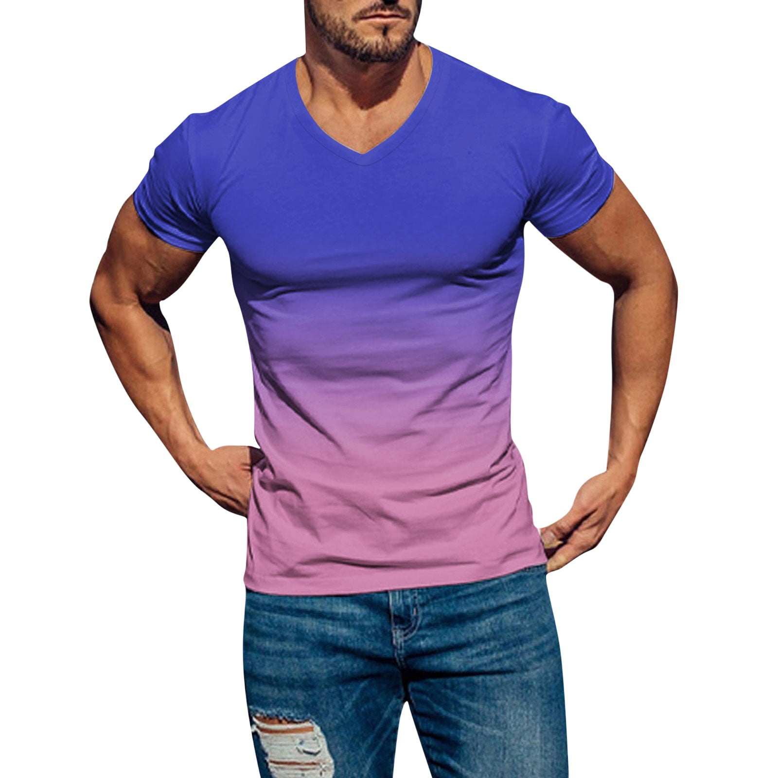 YUHAOTIN Patriotic T-Shirts Man Mens Spring Summer Casual Sports  Comfortable Soft Gradient Solid Color Slim Short Sleeve V Neck T Shirt Mens  Graphic