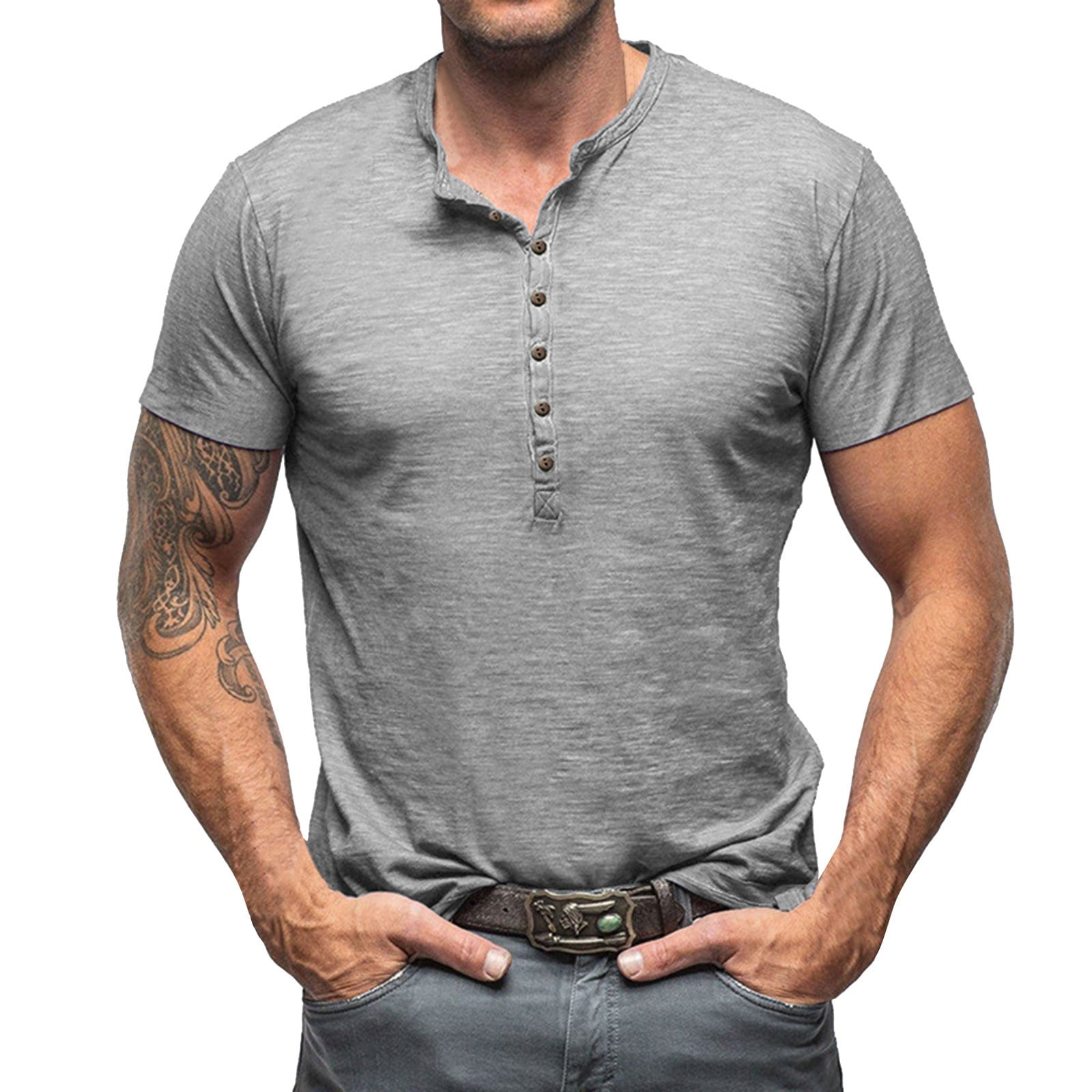 Men's Plus Size Notched Short Sleeve T-Shirt