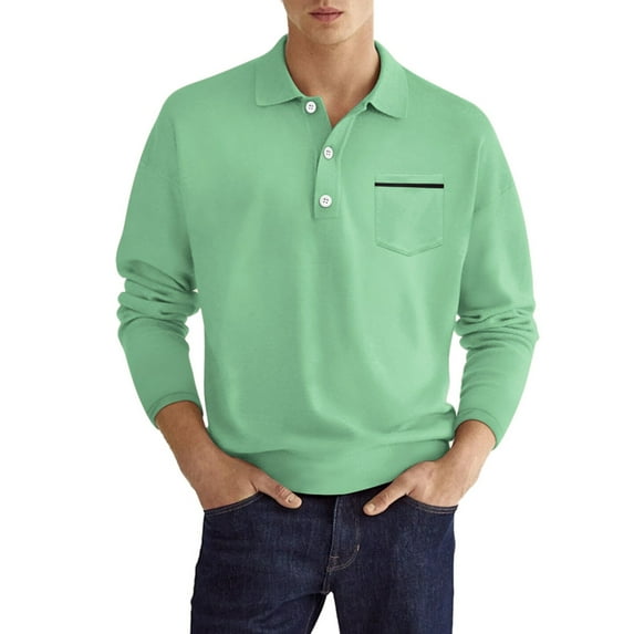 YUHAOTIN Red Poloshirts for Men Mens Fashion Casual Simple Solid Color Button Long Sleeve Top Shirt Mens T Shirts Pack with Pocket Mens T-Shirts