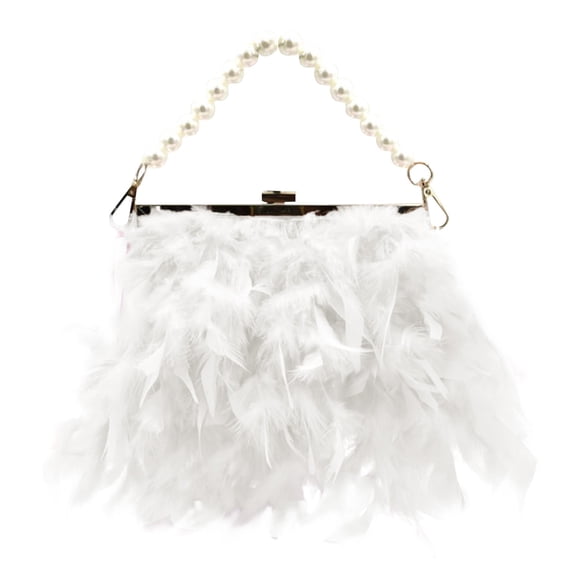 YUHAOTIN Satchel Bags for Women Leather Handbags Clutch Bag Pearl Chain Purses Feather Bag for Women Crossbody Purses for Women Medium Size Purses for Women