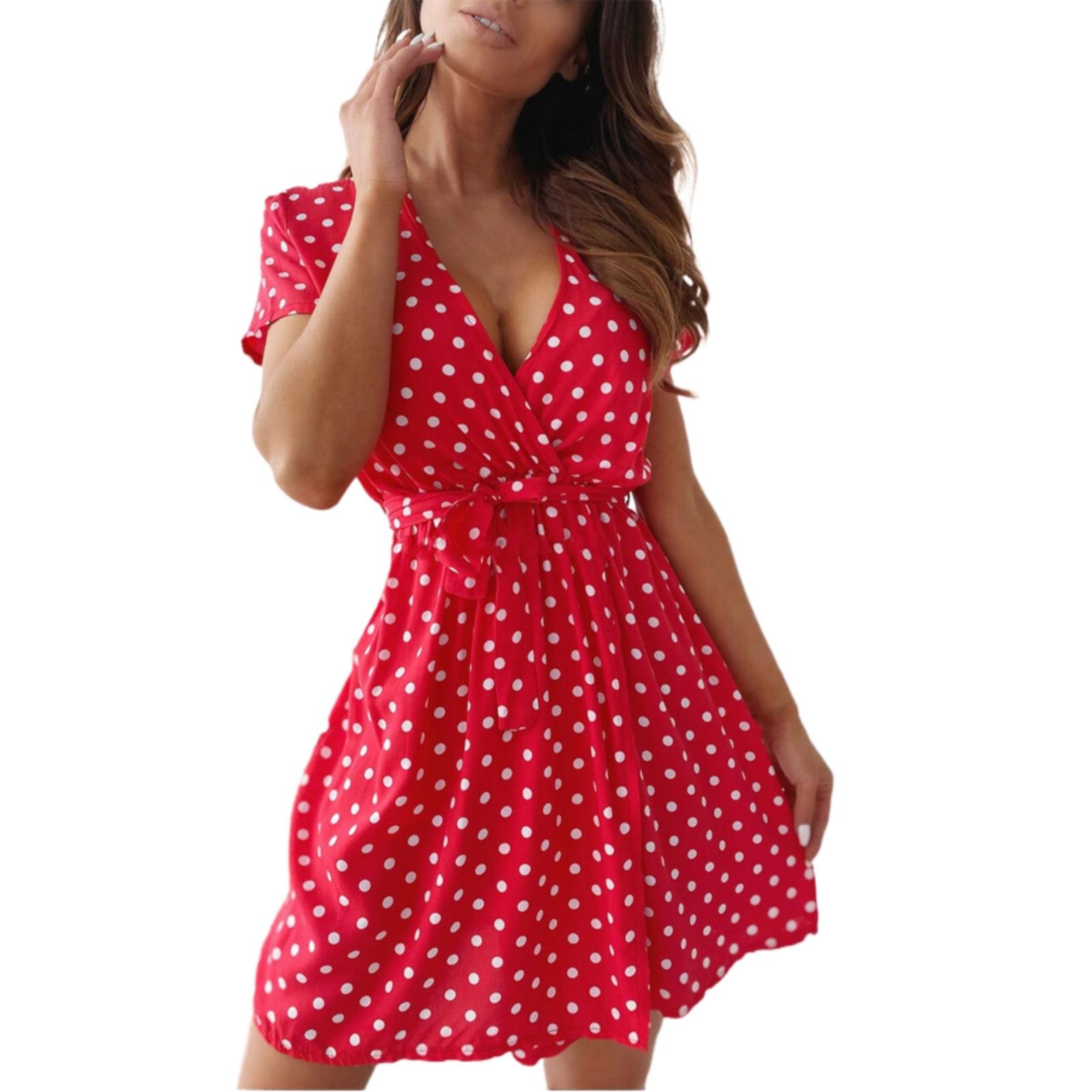 YUHAOTIN Sexy Holiday Dresses for Women Short Sleeve Printed Polka Dot