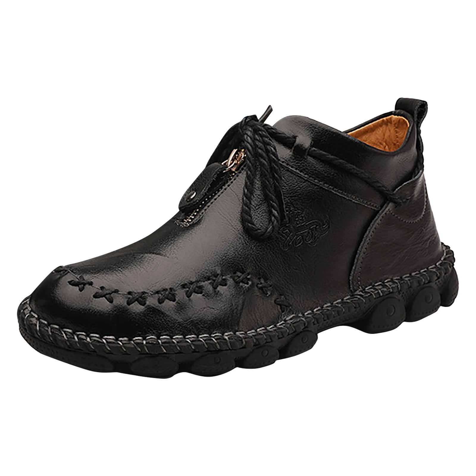 YUHAOTIN Shoes for Men Men's Fashion Sneakers Wide Toe Box Men's British  High Top Handmade Leather Shoes Korean Version Trend Large Round Toe Zipper  Shoe 