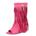 thumbnail image 1 of YUHAOTIN Strappy Sandals Heels Square Summer Stylish Open Toe Tassels Wedges Tassel Handmade Vintage Short Boots Slope Heel Boots Boots Sandals Cute Sandals with Back Strap Vacation Sandals for Women, 1 of 7