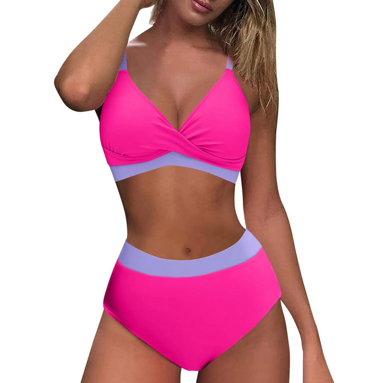 YUHAOTIN Swim Skirt Cover up No Brief Women s High Waisted Bikini Sets V Neck Two Piece Swimsuit Color Block Front Bathing Suits 2 Piece Swimsuit for Women Long Swim Skirts for Women
