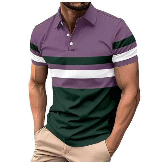 YUHAOTIN T Shirt Men Men's Short Sleeve Shirt Summer Casual Patchwork Striped Holiday Shirts Tops T-Shirts for Men Graphic Big and Tall T Shirts for Men Graphic Tees Retro