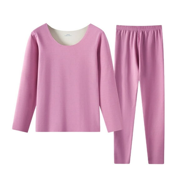 YUHAOTIN Tracksuit for Women Women's Solid Color Double Velvet Thermal Long Underwear Set Pink Tracksuit for Women Resort Outfits for Women 2024