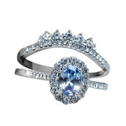 YUHAOTIN Vintage Jewelry Ladies Fashion Silver Oval Lake Blue Zircon Ring Diamond Proposal Couple Ring Set Girlfriend Gift Ideas Rings for Women