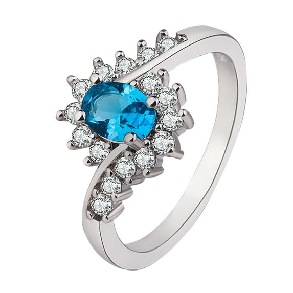YUHAOTIN Wedding Ring Women'S Rings Silver Rhinestone Rings Women'S Rings Shiny Rings for Womens and Mens Girlfriend Birthday Gifts Aquamarine Ring