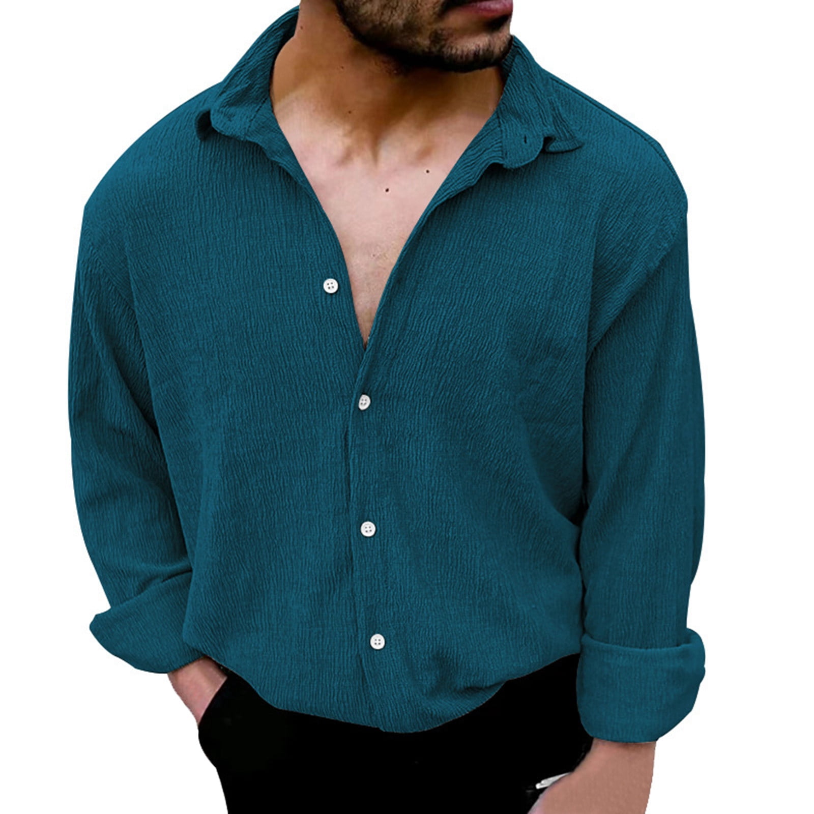 YUHAOTIN White Button down Shirt Men Flannel Shirts Men