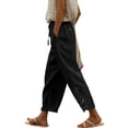 thumbnail image 1 of YUHAOTIN White Slacks for Women Linen Fashionable Solid Color Lace Spliced High Waist Drawstring Pocket 9/10 Length Pants Jogging Pants for Women with Pockets Wide Leg Women's Pants Plus Size Short, 1 of 6