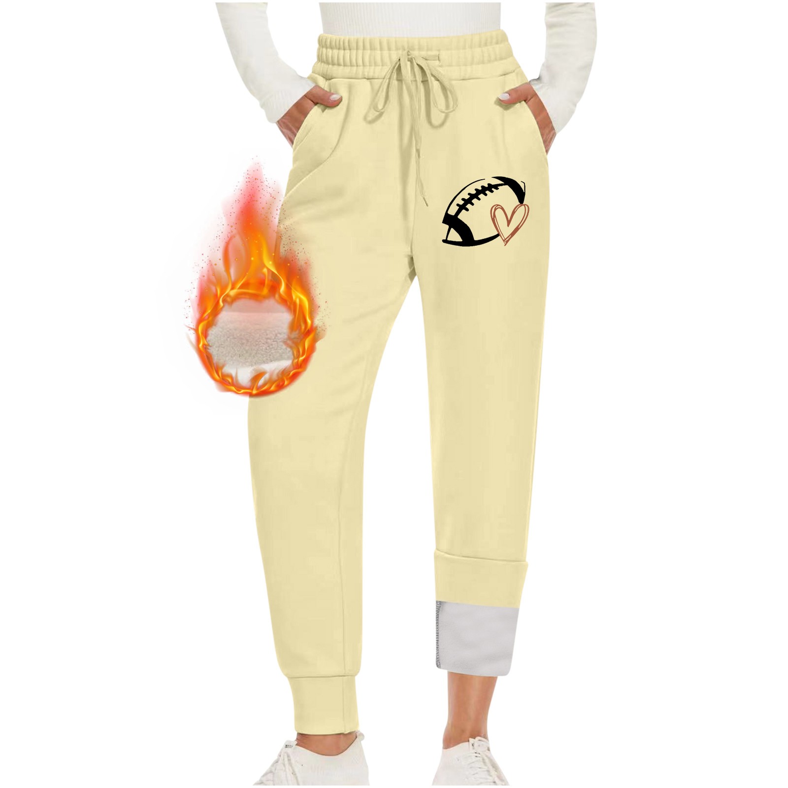 YUHAOTIN Womens Casual Pants Petite Short Length Jogging Bottoms with 2 Pockets Drawstring Winter High Waist Long Sports Leggings Training Trousers