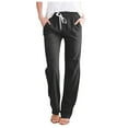 thumbnail image 1 of YUHAOTIN Womens Casual Pants Petite Short Length Women's Spring and Solid Color Lace up Pocket Loose Wide Legged Cropped Casual Pants Womens Joggers Petite Straight Leg Black Pants for Women Petite, 1 of 4