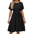 thumbnail image 1 of YUHAOTIN Womens Long Sleeve Dresses Women's Solid Color Round Neck Pleated Lace Up Loose Short Sleeve Dress Womens Sequin Dress Long White Dress, 1 of 5