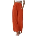thumbnail image 1 of YUHAOTIN Womens Slacks Petite Short Elastic Waist with Pockets Linen High Waisted Wide Leg Palazzo Pants Casual Summer Drawstring Trousers Flowy Beach Pants with Pockets, 1 of 5