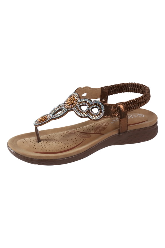 Female Braided Sandals for Women Women Wedges Sandals Elastic Ankle Strap Casual Bohemian Beach Shoes Rhinestone Decor Toe Post Thong Sandals Black Sandals Women Wedge Comfy Barefoot Sandals