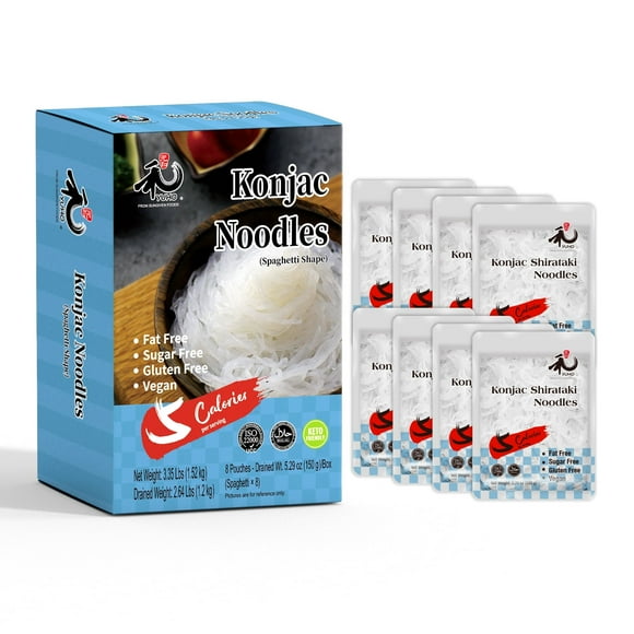 YUHO Shirataki Konjac Angel Hair Noodles, 8 Pack, Vegan, Low-Calorie, 53.61 oz