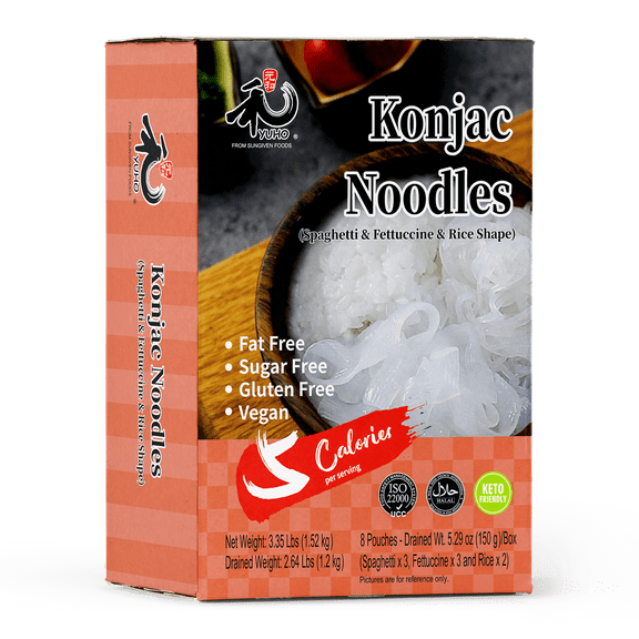 YUHO Shirataki Konjac Variety Spaghetti Fettuccine Rice, 8 Pack, Vegan, Keto Friendly, 53.61 Oz
