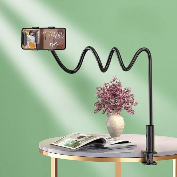 YUHUINCZRY Aluminum Gooseneck Phone Holder, Sturdy Flexible Arm - Bed iPhone Holder, 360Swivel Tilt Rotation - Overhead Cell Phone Mount