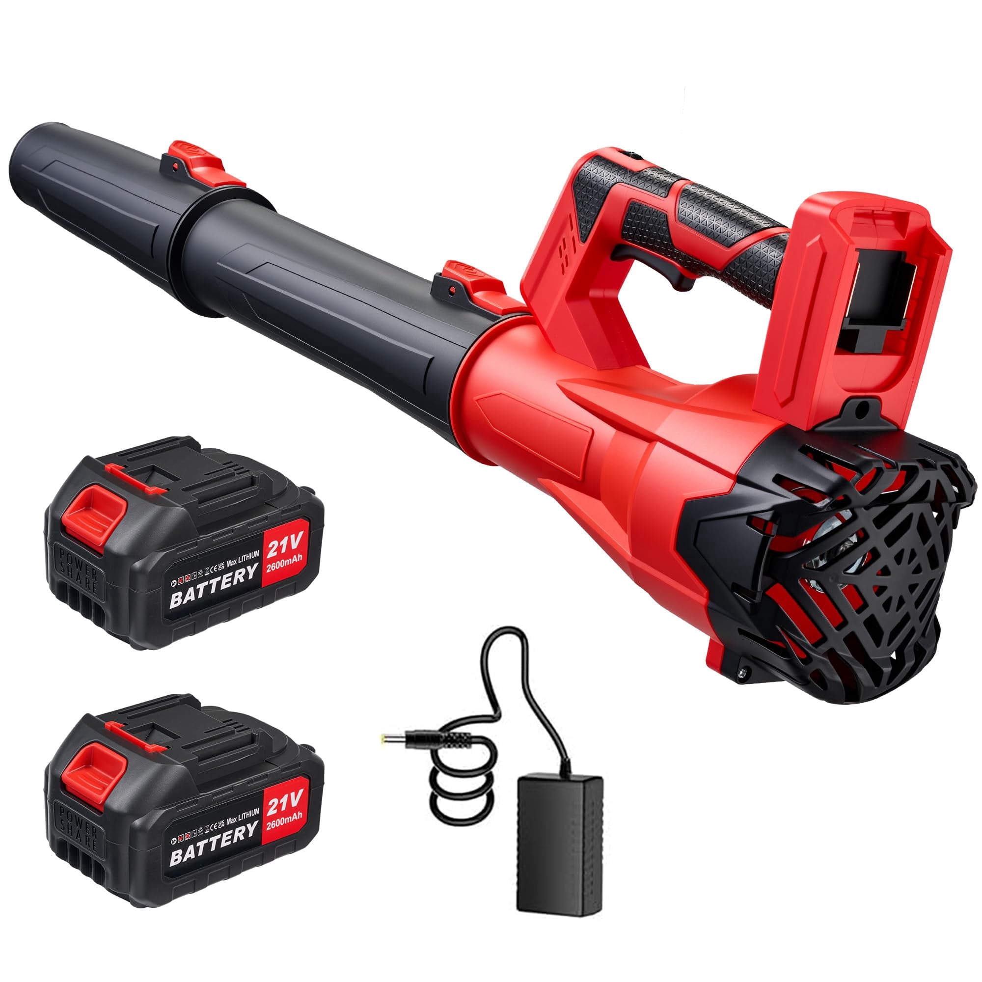 YUIRCHER 21V Cordless Leaf Blower, 200MPH Portable Battery Powered Handheld Blower for Outdoor Yard and Garden Debris Cleaning, Red